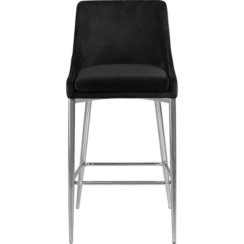 Karina Collection Modern | Contemporary Velvet Upholstered Counter Stool with Polished Chrome Metal Legs and Foot Rest, Set of 2, Black