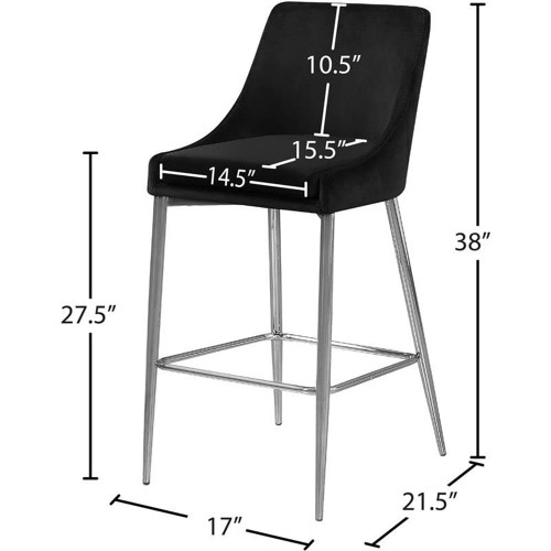 Karina Collection Modern | Contemporary Velvet Upholstered Counter Stool with Polished Chrome Metal Legs and Foot Rest, Set of 2, Black