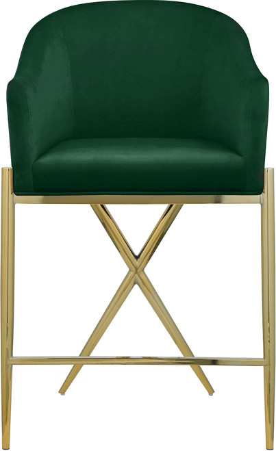 867Green-C Xavier Collection Velvet Upholstered Counter Stool with Sturdy Gold Metal Legs, Green, 23.5" W x 22.5" D x 38" H