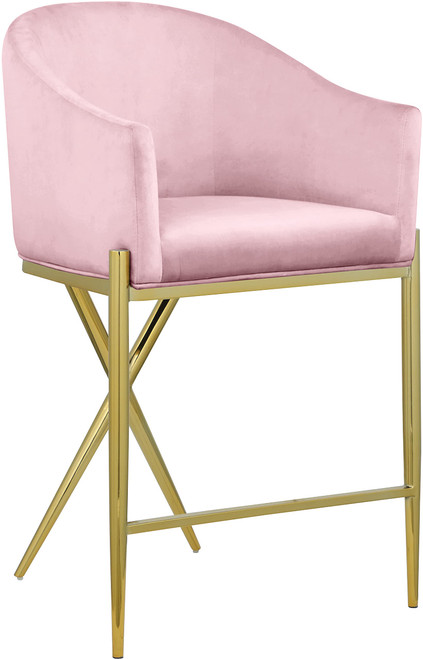 867Pink-C Xavier Collection Velvet Upholstered Counter Stool with Sturdy Gold Metal Legs, Pink, 23.5" W x 22.5" D x 38" H
