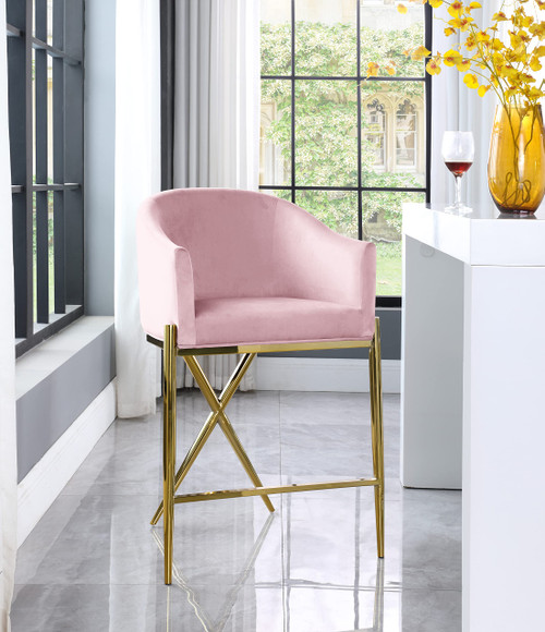 867Pink-C Xavier Collection Velvet Upholstered Counter Stool with Sturdy Gold Metal Legs, Pink, 23.5" W x 22.5" D x 38" H