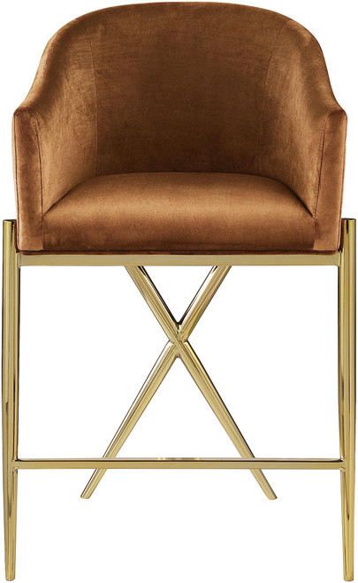 867Saddle-C Xavier Collection Velvet Upholstered Counter Stool with Sturdy Gold Metal Legs, Pink, 23.5" W x 22.5" D x 38" H