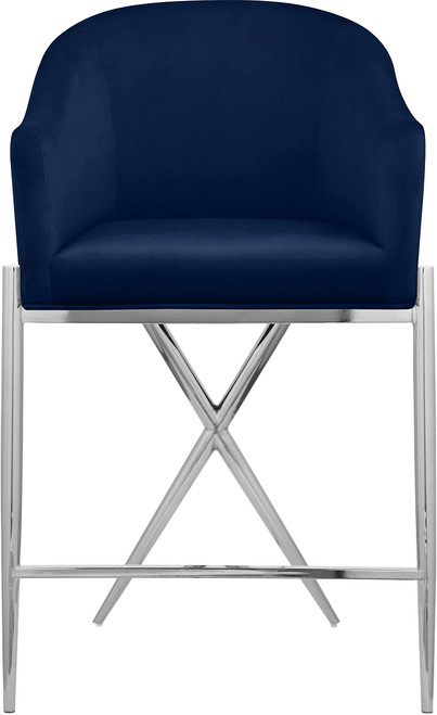 866Navy-C Xavier Collection Velvet Upholstered Counter Stool with Sturdy Chrome Metal Legs, Navy, 23.5" W x 22.5" D x 38" H