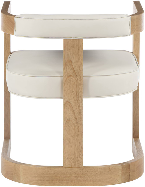 Dining Chair, Solid Wood Brushed Natural Finish, Soft Cream Vegan Leather, Chrome Accents, 24" W x 22" D x 28" H, Cream