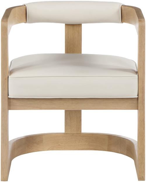Dining Chair, Solid Wood Brushed Natural Finish, Soft Cream Vegan Leather, Chrome Accents, 24" W x 22" D x 28" H, Cream