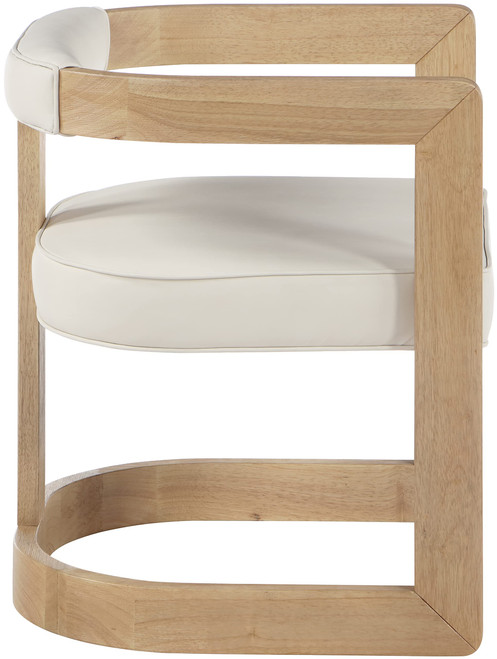 Dining Chair, Solid Wood Brushed Natural Finish, Soft Cream Vegan Leather, Chrome Accents, 24" W x 22" D x 28" H, Cream