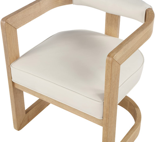 Dining Chair, Solid Wood Brushed Natural Finish, Soft Cream Vegan Leather, Chrome Accents, 24" W x 22" D x 28" H, Cream