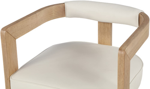 Dining Chair, Solid Wood Brushed Natural Finish, Soft Cream Vegan Leather, Chrome Accents, 24" W x 22" D x 28" H, Cream