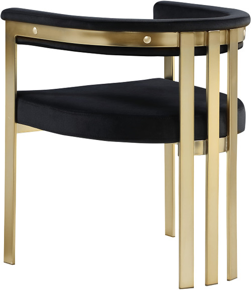 Velvet Upholstered Dining Chair with Brushed Brass Iron Frame, 23.5" W x 21.75" D x 27.75" H, Black, Set of 2