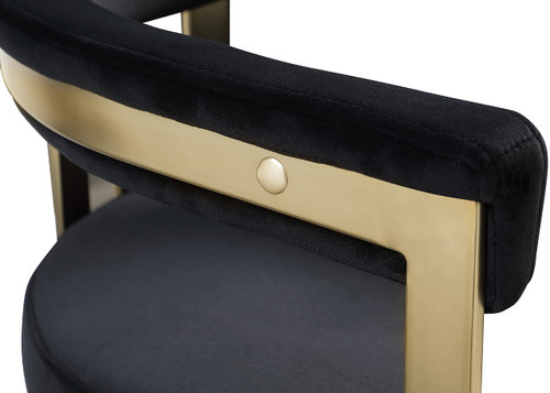 Velvet Upholstered Dining Chair with Brushed Brass Iron Frame, 23.5" W x 21.75" D x 27.75" H, Black, Set of 2