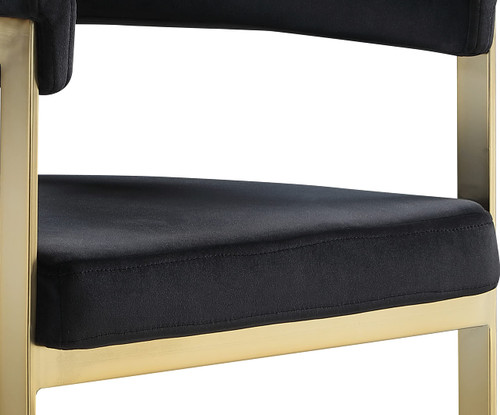 Velvet Upholstered Dining Chair with Brushed Brass Iron Frame, 23.5" W x 21.75" D x 27.75" H, Black, Set of 2
