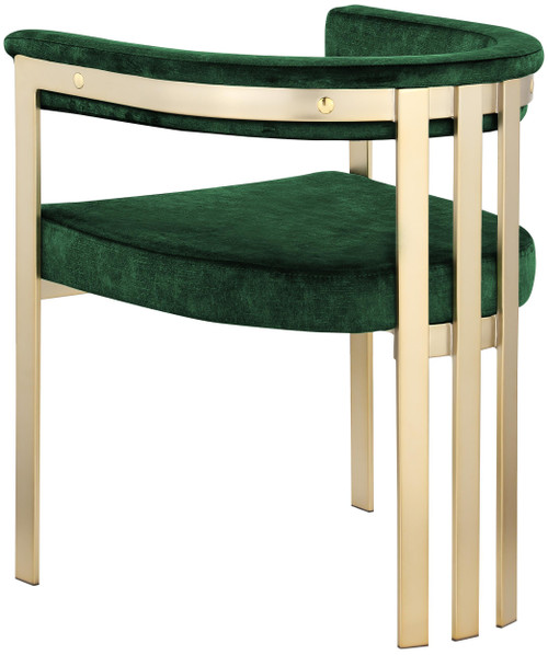 Velvet Upholstered Dining Chair with Brushed Brass Iron Frame, 23.5" W x 21.75" D x 27.75" H, Green, Set of 2