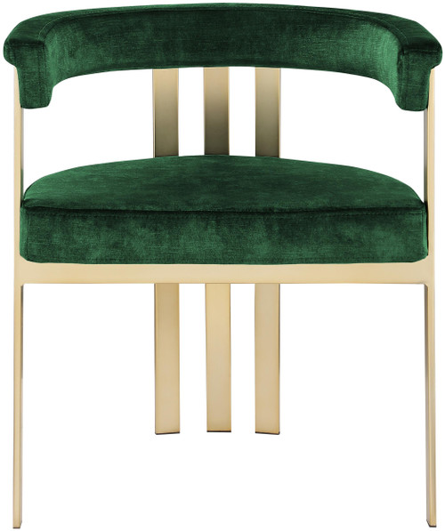 Velvet Upholstered Dining Chair with Brushed Brass Iron Frame, 23.5" W x 21.75" D x 27.75" H, Green, Set of 2