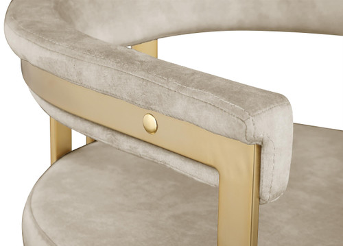 Velvet Upholstered Dining Chair with Brushed Brass Iron Frame, 23.5" W x 21.75" D x 27.75" H, Stone, Set of 2