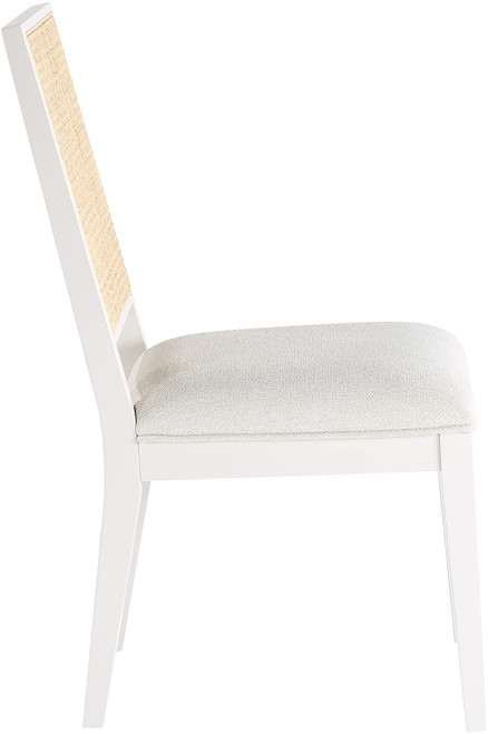 Mid-Century Modern Dining Chair, Solid Wood White Finish, Cream Linen Textured Fabric, Natural Cane, 19" W x 24.5" D x 36.5" H, Cream, Set of 2