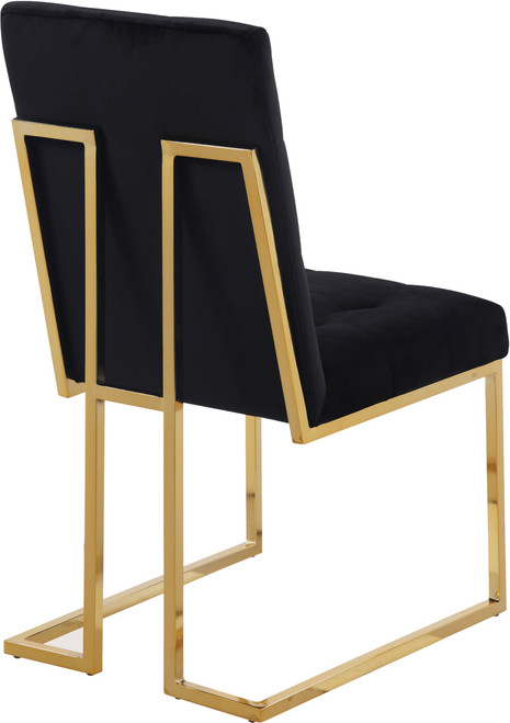 Velvet Dining Chair with Luxurious Deep Tufting and Polished Gold Metal Frame, Set of 2, Black, 18.5" W x 25" D x 36.5" H