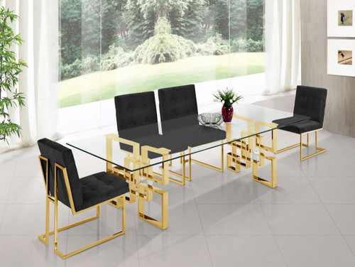 Velvet Dining Chair with Luxurious Deep Tufting and Polished Gold Metal Frame, Set of 2, Black, 18.5" W x 25" D x 36.5" H