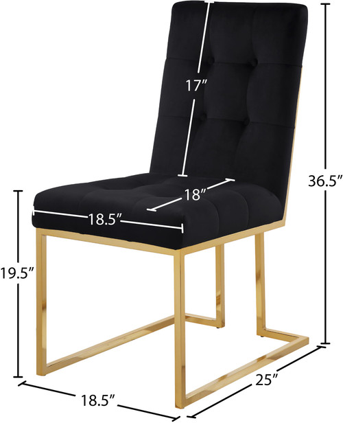 Velvet Dining Chair with Luxurious Deep Tufting and Polished Gold Metal Frame, Set of 2, Black, 18.5" W x 25" D x 36.5" H
