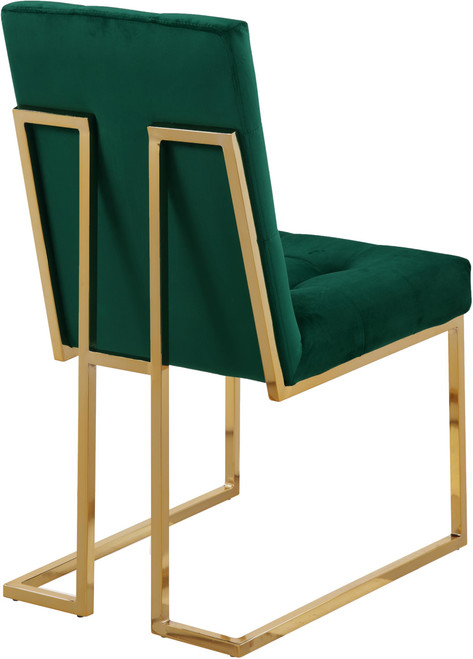 Velvet Dining Chair with Luxurious Deep Tufting and Polished Gold Metal Frame, Set of 2, Green, 18.5" W x 25" D x 36.5" H