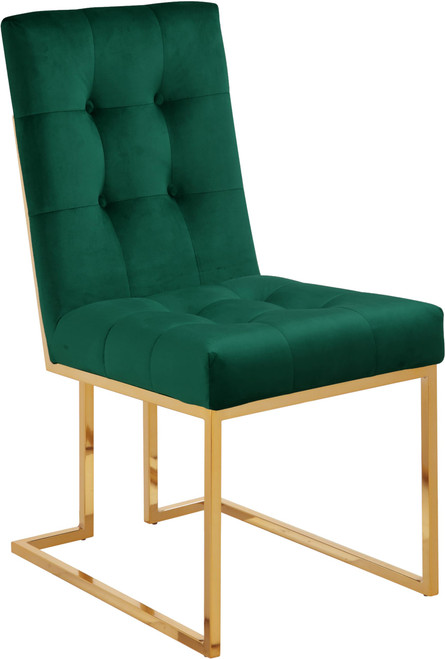 Velvet Dining Chair with Luxurious Deep Tufting and Polished Gold Metal Frame, Set of 2, Green, 18.5" W x 25" D x 36.5" H
