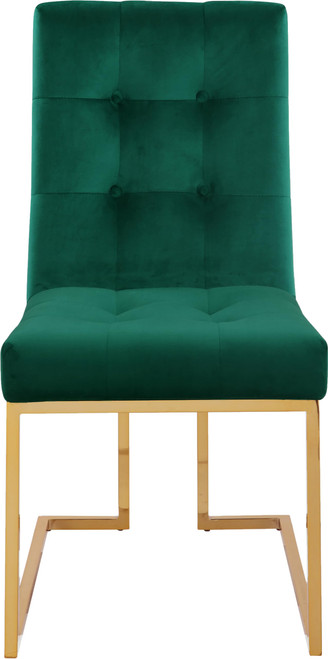 Velvet Dining Chair with Luxurious Deep Tufting and Polished Gold Metal Frame, Set of 2, Green, 18.5" W x 25" D x 36.5" H