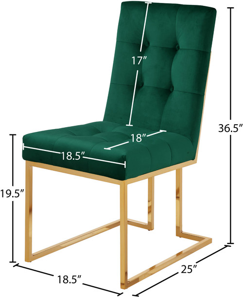 Velvet Dining Chair with Luxurious Deep Tufting and Polished Gold Metal Frame, Set of 2, Green, 18.5" W x 25" D x 36.5" H