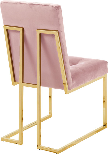 Pink Velvet Dining Chair with Luxurious Deep Tufting and Polished Gold Metal Frame, Set of 2, 18.5" W x 25" D x 36.5" H