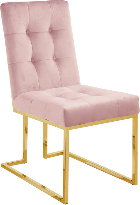 Pink Velvet Dining Chair with Luxurious Deep Tufting and Polished Gold Metal Frame, Set of 2, 18.5" W x 25" D x 36.5" H