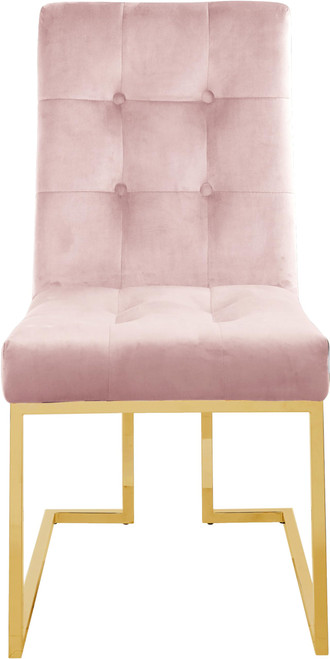 Pink Velvet Dining Chair with Luxurious Deep Tufting and Polished Gold Metal Frame, Set of 2, 18.5" W x 25" D x 36.5" H