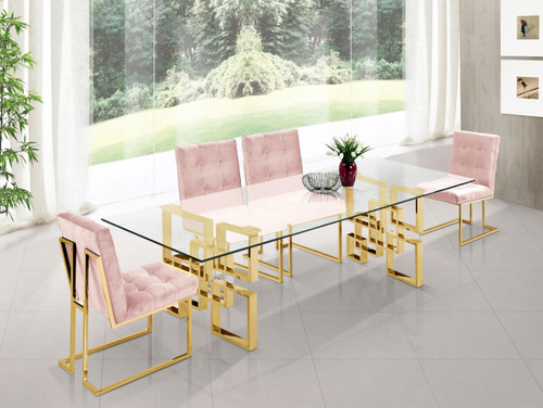 Pink Velvet Dining Chair with Luxurious Deep Tufting and Polished Gold Metal Frame, Set of 2, 18.5" W x 25" D x 36.5" H