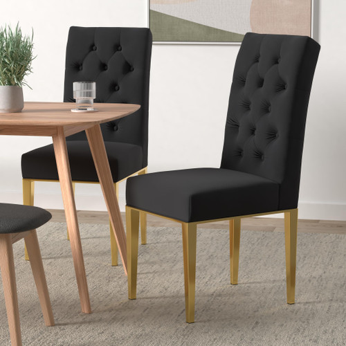 Velvet Dining Chair, Set of 2, Black