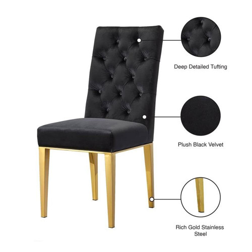 Velvet Dining Chair, Set of 2, Black