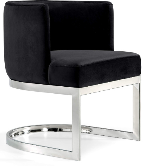 Velvet Upholstered Dining Chair with Polished Chrome Metal Frame, 24" W x 22" D x 29.5" H, Black