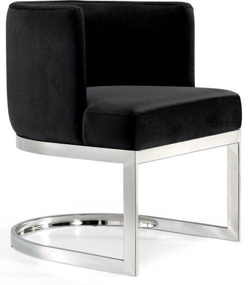 Velvet Upholstered Dining Chair with Polished Chrome Metal Frame, 24" W x 22" D x 29.5" H, Black