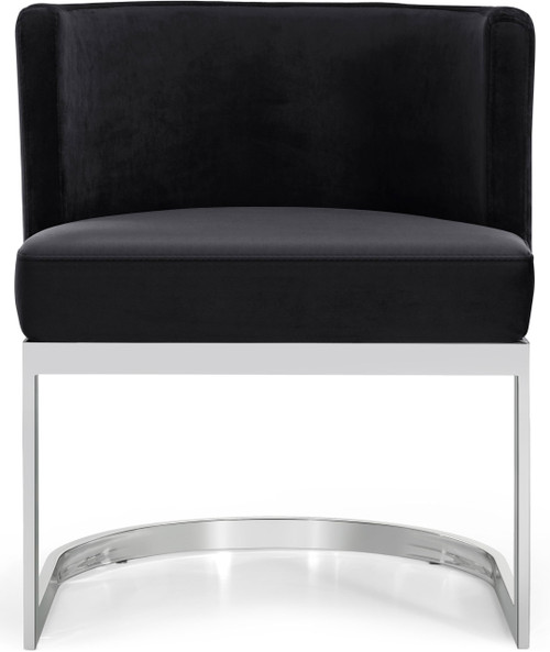 Velvet Upholstered Dining Chair with Polished Chrome Metal Frame, 24" W x 22" D x 29.5" H, Black