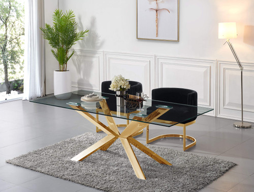 Velvet Upholstered Dining Chair with Polished Gold Metal Frame, 24" W x 22" D x 29.5" H, Black