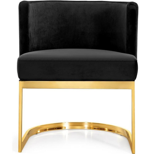 Velvet Upholstered Dining Chair with Polished Gold Metal Frame, 24" W x 22" D x 29.5" H, Black
