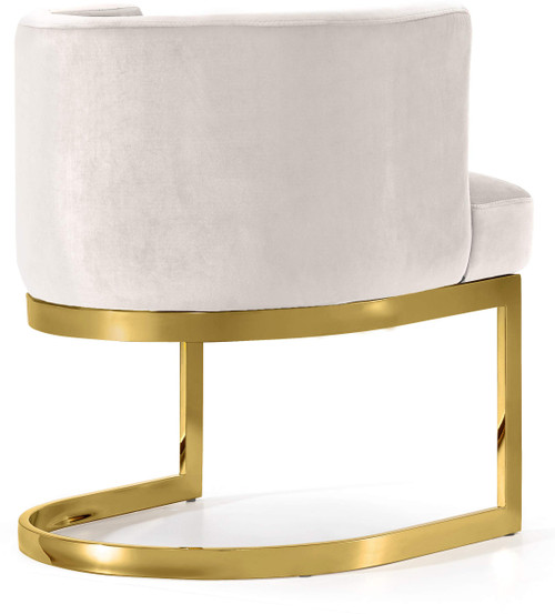Velvet Upholstered Dining Chair with Durable Stainless Steel Base in Rich Gold Finish, 24" W x 22" D x 29.5" H, Cream