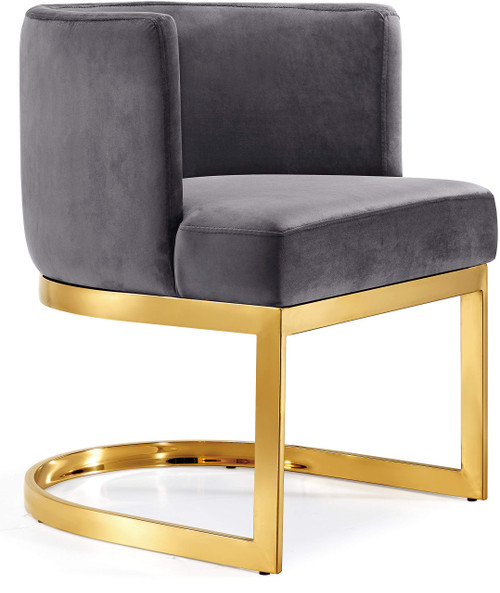 Velvet Upholstered Dining Chair with Polished Gold Metal Frame, 24" W x 22" D x 29.5" H, Grey