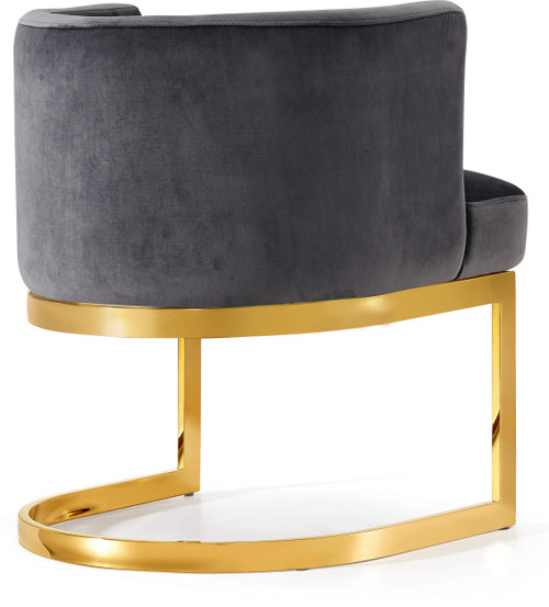 Velvet Upholstered Dining Chair with Polished Gold Metal Frame, 24" W x 22" D x 29.5" H, Grey