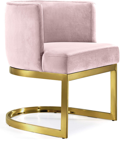 Velvet Upholstered Dining Chair with Polished Gold Metal Frame24" W x 22" D x 29.5" HPink