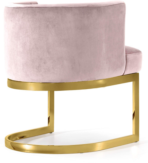 Velvet Upholstered Dining Chair with Polished Gold Metal Frame24" W x 22" D x 29.5" HPink