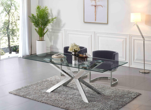 Velvet Upholstered Dining Chair with Polished Chrome Metal Frame, 24" W x 22" D x 29.5" H, Grey