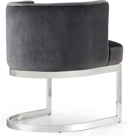 Velvet Upholstered Dining Chair with Polished Chrome Metal Frame, 24" W x 22" D x 29.5" H, Grey