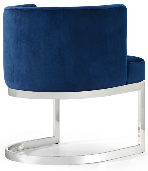Velvet Upholstered Dining Chair with Polished Chrome Metal Frame, 24" W x 22" D x 29.5" H, Navy