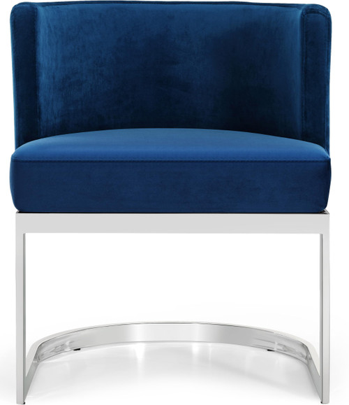 Velvet Upholstered Dining Chair with Polished Chrome Metal Frame, 24" W x 22" D x 29.5" H, Navy