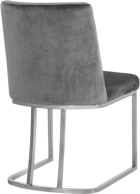 Velvet Upholstered Dining Chair with Polished Chrome Metal Frame, Set of 2, 19" W x 23" D x 32" H, Grey