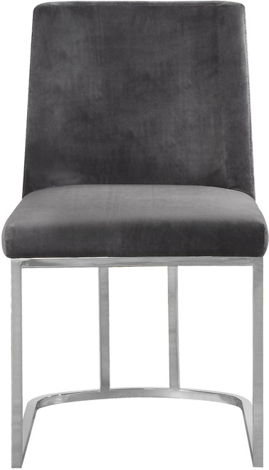 Velvet Upholstered Dining Chair with Polished Chrome Metal Frame, Set of 2, 19" W x 23" D x 32" H, Grey
