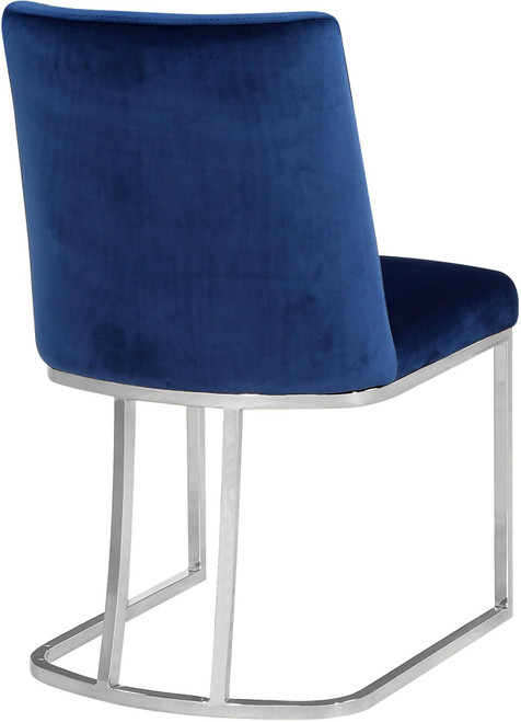 Velvet Upholstered Dining Chair with Polished Chrome Metal Frame, Set of 2, 19" W x 23" D x 32" H, Navy