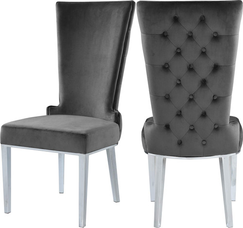 20" H Velvet Dining Chair in Gray (Set of 2)